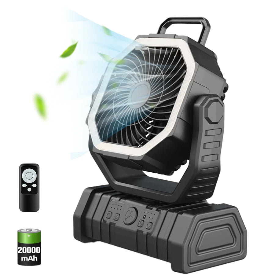 20000mAh High-Capacity Battery LED Light Camping Fan Movable Wireless Air Circulators Outdoor Ventilador with Hook