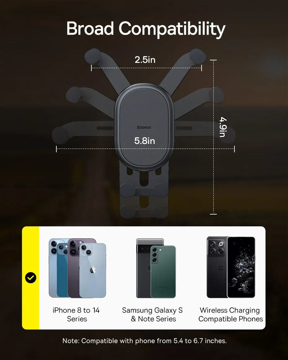 Baseus Car Phone Holder Gravity Auto Restorable in Car Air Vent Silicone Stand For iPhone 14 Xiaomi Samsung Car Mobile Support